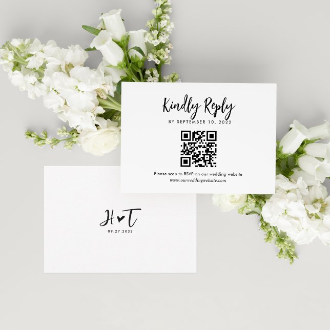 Lovely Heart Monogram Script Wedding QR Code UAwg RSVP Karte (Von Creator hochgeladen)