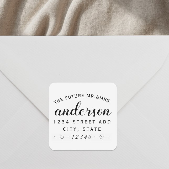 Lovely Hearts Future Mr. Wedding Rücksendeadresse Quadratischer Aufkleber (Von Creator hochgeladen)