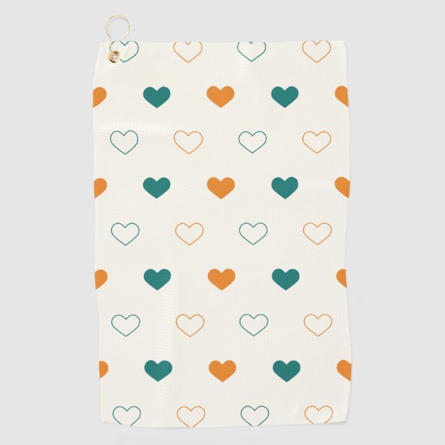 Lovely hearts / green orange cream golfhandtuch (Vorderseite)