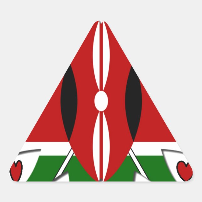 Lovely Hearts Kenya: Flag Art Motif Dreieckiger Aufkleber (Vorderseite)