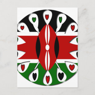 Lovely Hearts Kenya: Flag Art Motif Postkarte