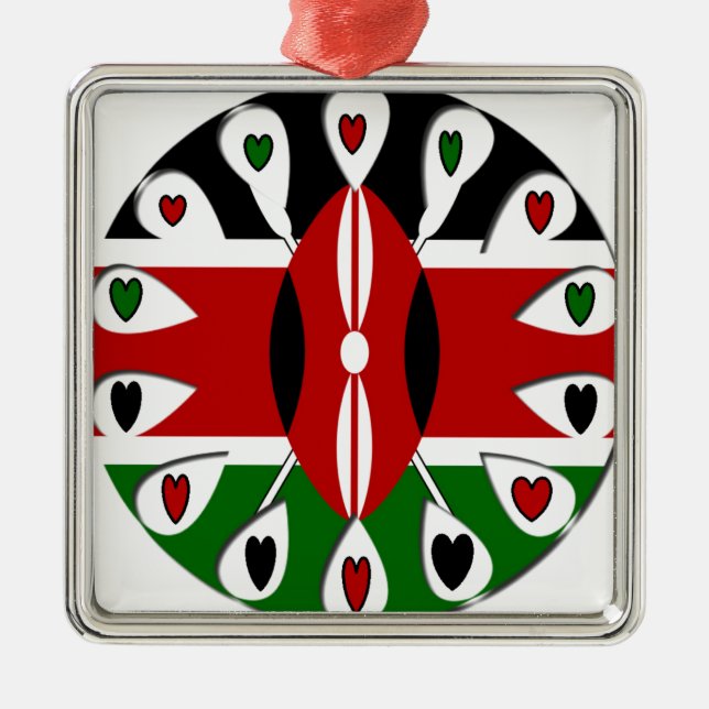 Lovely Hearts Kenya: Flag Art Motif Silbernes Ornament (Vorne)
