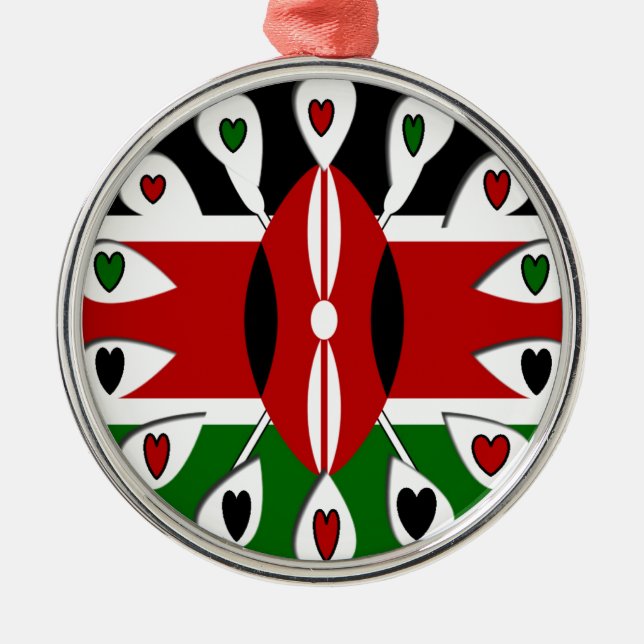 Lovely Hearts Kenya: Flag Art Motif Silbernes Ornament (Vorne)