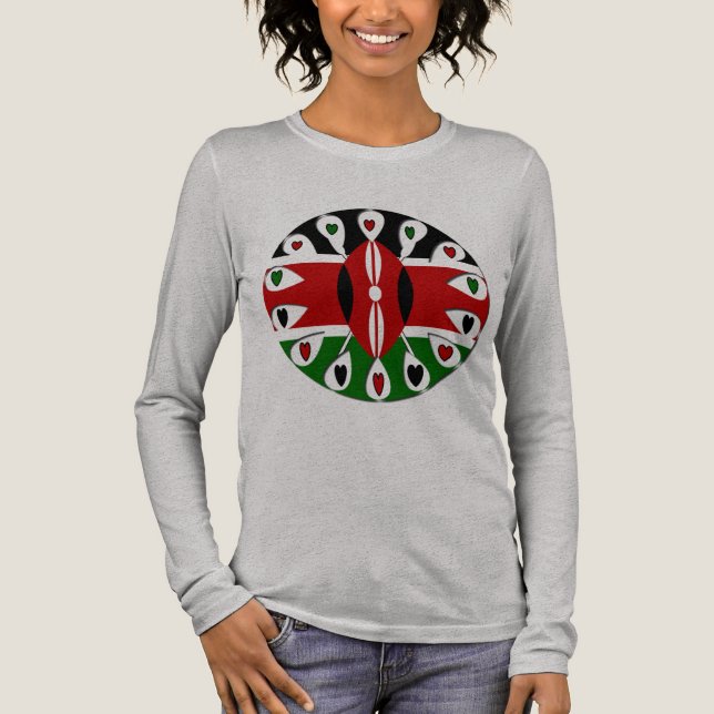 Lovely Hearts Kenya: Flag Art Motif Tri-Blend Shirt (Vorderseite)