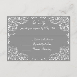 Lovely Lace Frame Gray Wedding RSVP Karte