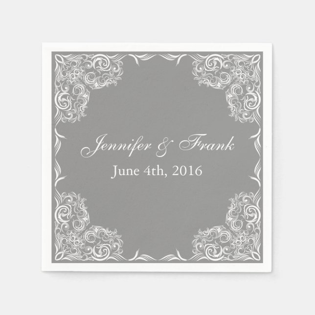 Lovely Lace Frame Gray Wedding Serviette (Vorderseite)
