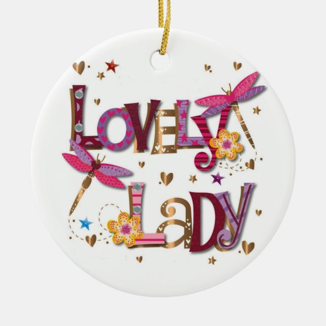 LOVELY LADY/MERRY CHRISTMAS AUF DER ANDEREN SEITE KERAMIK ORNAMENT (Vorne)