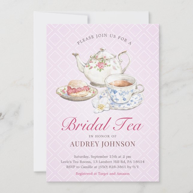 Lovely Lavender Bridal Tea Britischer Polterabend Einladung (Vorderseite)