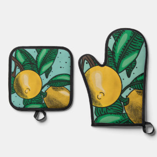 Lovely Lemons Oven Mitt and Pot Holders Ofenhandschuh & Topflappen-Set