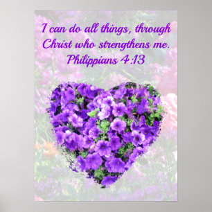 LOVELY LILA FLORAL BIBLE VERSE PHILIPPIANS 4:13 POSTER