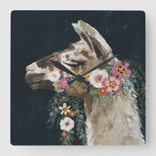 Lovely Llama Quadratische Wanduhr