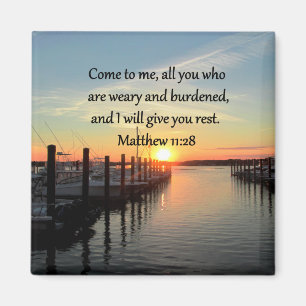 LOVELY MATTHEW 11:28 SUNSET SCRIPTURE MAGNET