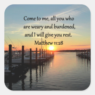LOVELY MATTHEW 11:28 SUNSET SCRIPTURE QUADRATISCHER AUFKLEBER
