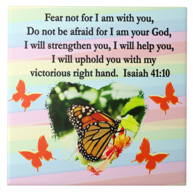 LOVELY ORANGE BUTTERFLY ISAIAH 41:10 DESIGN FLIESE (Vorderseite)