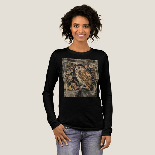 Lovely Owl in the Flowers Garden ,Gold Checkered , Tri-Blend Shirt (Volle Vorderseite)