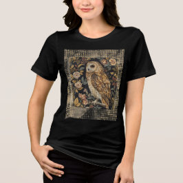 Lovely Owl in the Flowers Garden ,Gold Checkered , Tri-Blend Shirt
