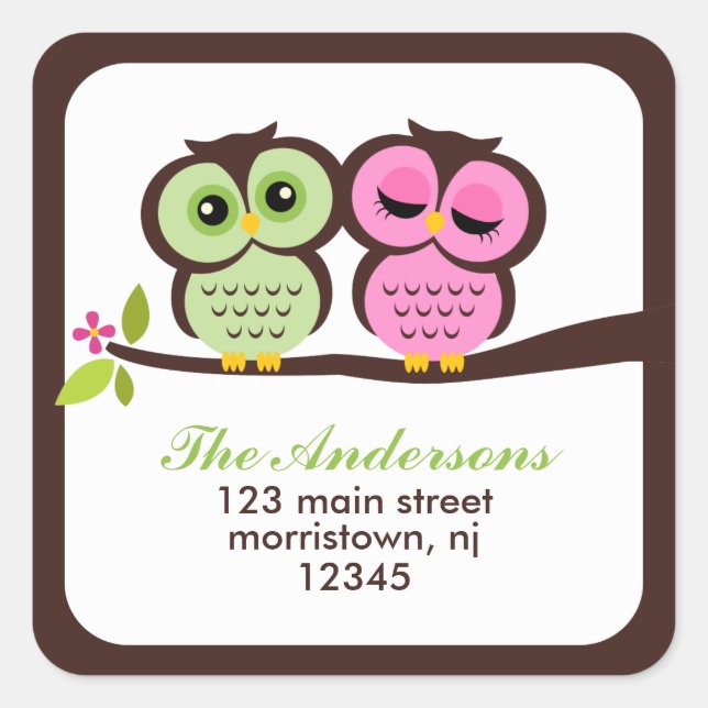 Lovely Owls Address Labels Quadratischer Aufkleber (Vorderseite)
