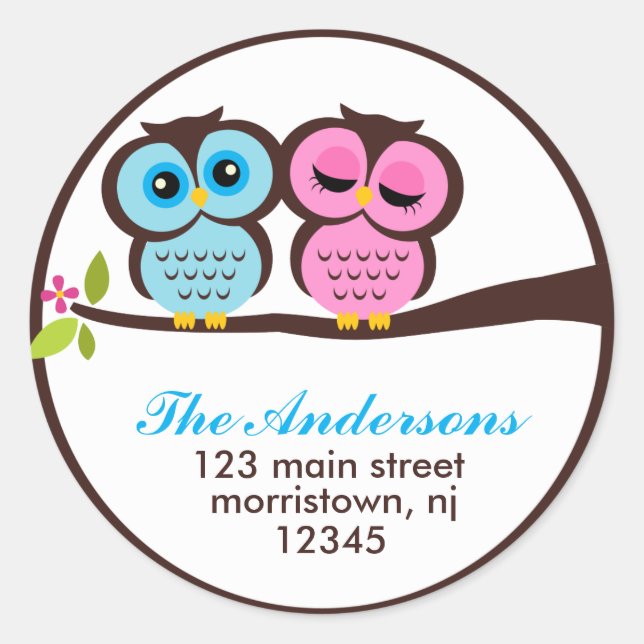 Lovely Owls Address Labels Runder Aufkleber (Vorderseite)