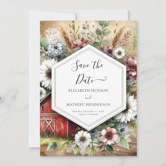 Lovely Pampas Grass Barnyard Wedding Save The Date (Vorderseite)