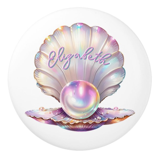 Lovely Pastel Iridescent Pearl Clamshell Keramikknauf (Vorderseite)