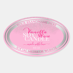 Lovely Pink and Silver Product Packaging Labels Ovaler Aufkleber
