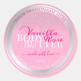 Lovely Pink and Silver Product Packaging Labels Runder Aufkleber