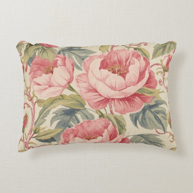 Lovely Pink Peoni Flowers Pattern, Elegant Dekokissen (Vorderseite)