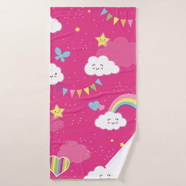 Lovely Pink Rainbow Sky repeating pattern. A seaml Badehandtuch (Badehandtuch)