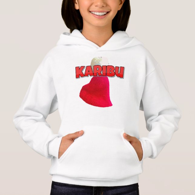 Lovely Red and White Karibu Text Hoodie (Vorderseite)