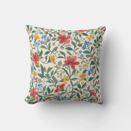 Lovely, Red Yellow Blue Flowers and Leaves Pattern Kissen