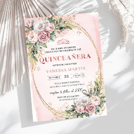 Lovely Rose Gold Flowers Eucalyptus 15th Birthday Einladung