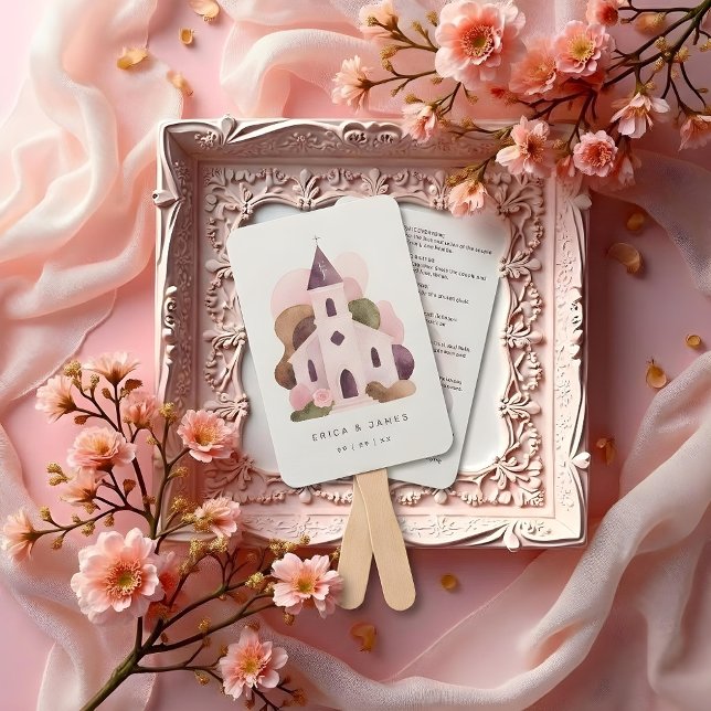 Lovely Rustic Pink Tones Church Wedding Program Fächer (Lovely Rustic Pink Tones Church Wedding Program Hand Fan Design.)