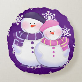 Lovely Snowman Couple Round Kissen