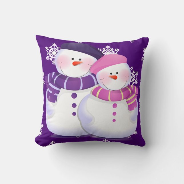 Lovely Snowman Couple Throw Kissen (Vorderseite)