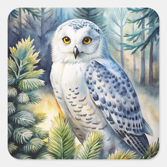 Lovely Snowy Owl Quadratischer Aufkleber (Vorderseite)
