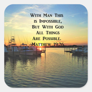 LOVELY SUNSET MATTHEW 19:26 SCRIPTURE FOTO QUADRATISCHER AUFKLEBER