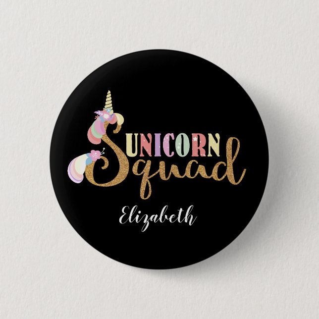 Lovely Unicorn Squad Gold Glitzer Rainbow Button (Vorderseite)