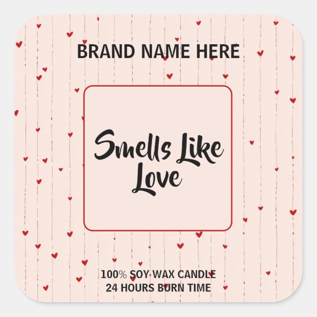 Lovely Valentine Candle Label With Editable Text  Quadratischer Aufkleber (Vorderseite)