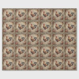 Lovely Vintage Rooster and Flowers Pattern Geschenkpapier