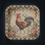 Lovely Vintage Rooster and Flowers Pattern Pappteller<br><div class="desc">Lovely Vintage Rooster and Flowers Pattern</div>