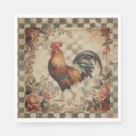 Lovely Vintage Rooster and Flowers Pattern Serviette