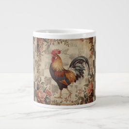 Lovely Vintage Rooster ,Flowers Pattern, Checke Jumbo-Tasse