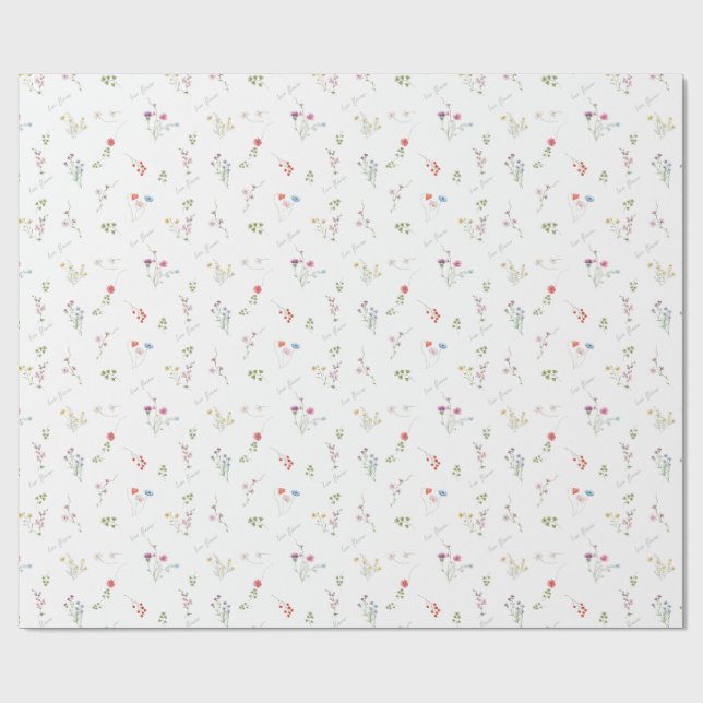 Lovely Watercolor Flower Wrapping Paper Geschenkpapier (Flach)