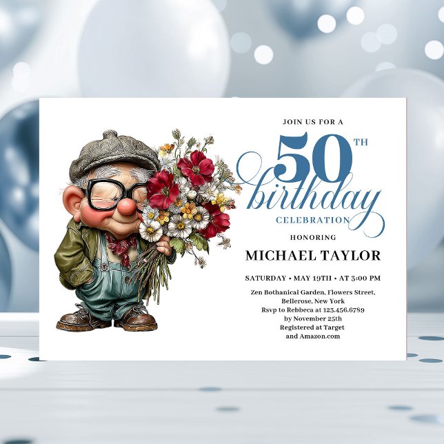 Lovely Whimsical Man 50th Birthday Humor Cartoon  Einladung (Lovely Whimsical Man 50th Birthday Humor Cartoon Invitation

)