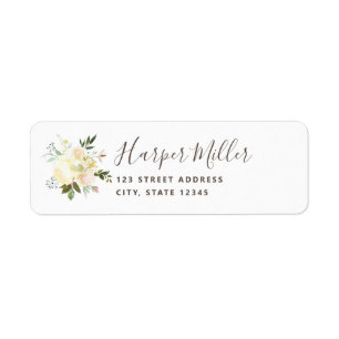 Lovely White Florals Script Rücksendeadresse
