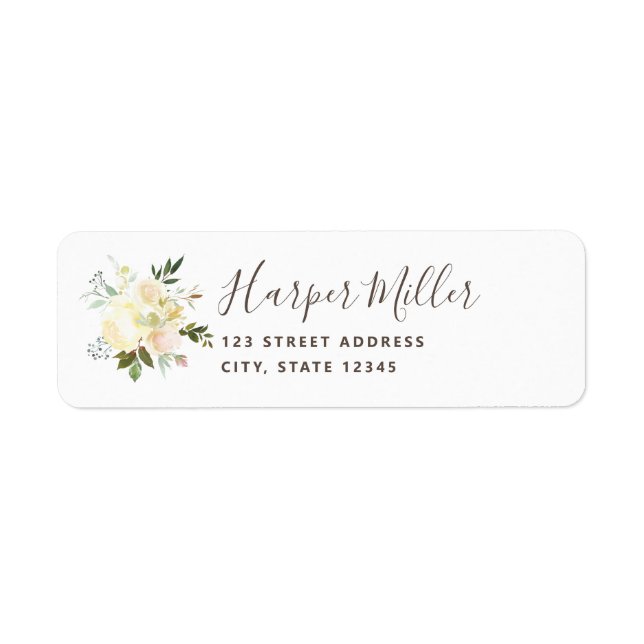 Lovely White Florals Script Rücksendeadresse (Vorne)