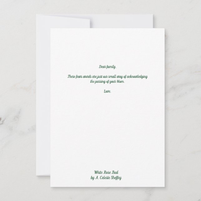 Lovely White Rosenknospe Grußkarte Mitteilungskarte (Rückseite)