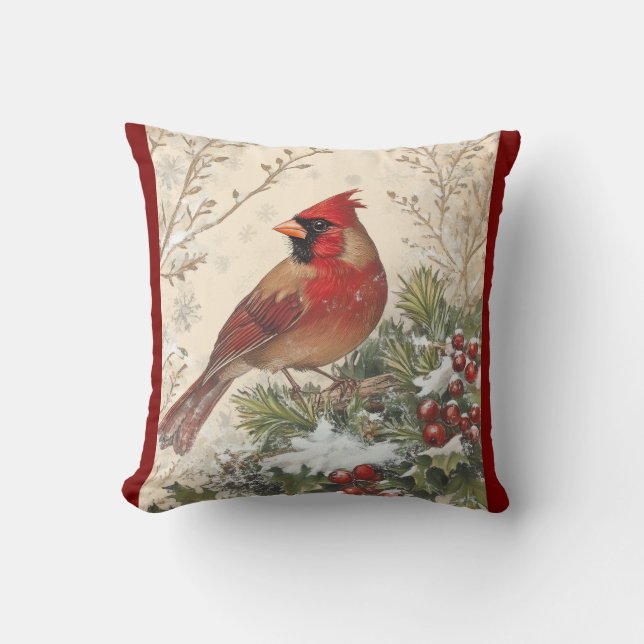 Lovely Winter Cardinal Throw Pillow Kissen (Vorderseite)