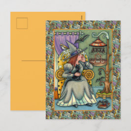 LOVELY WITCH, CAT & HER PETS, BVT CAGE, HALLOWEWEE FEIERTAGSPOSTKARTE