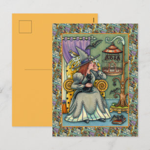 LOVELY WITCH, CAT & HER PETS, BVT CAGE, HALLOWEWEE FEIERTAGSPOSTKARTE